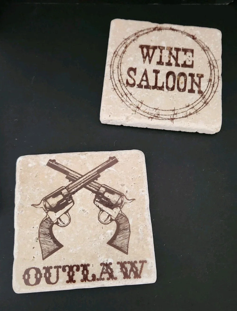 2 Saloon Lone Star ABSORBENT Heavy STONE  Drink Coasters Outlaw Western Cowboy